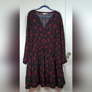 LOFT Plus Black and Red Floral Tiered Cottagecore Goth Dress Size 24